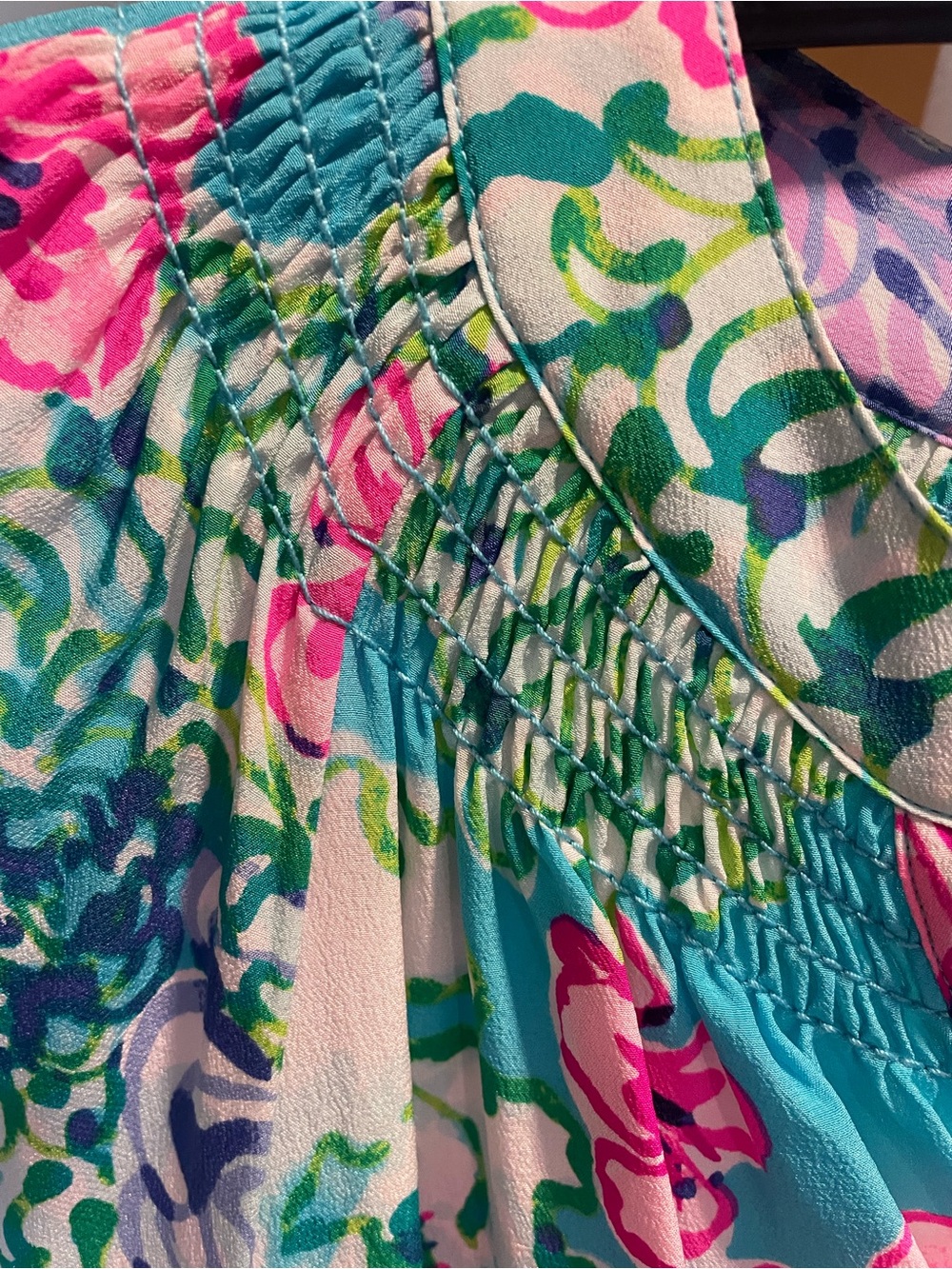 Lilly Pulitzer Vibrant Floral Peasant Blouse - Aqua, Pink & Lavender - Picture 2 of 5